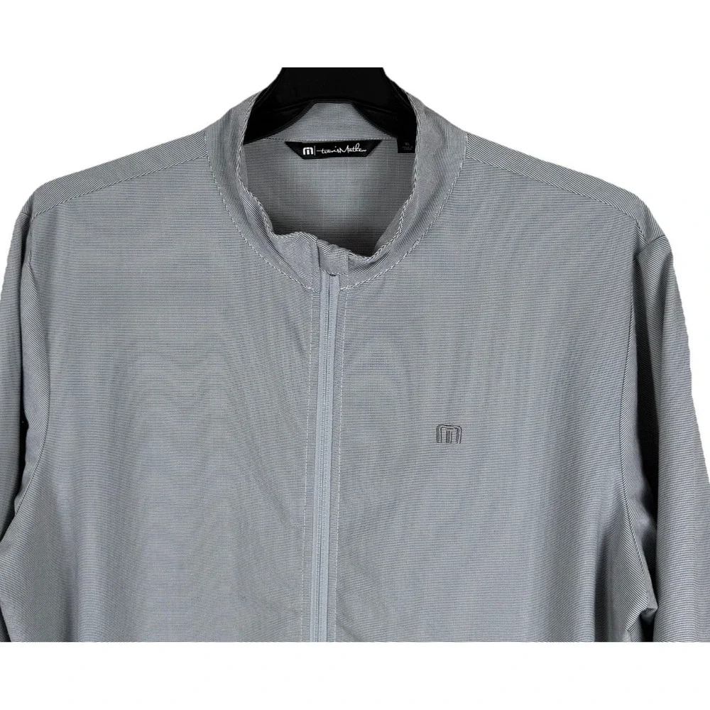 Travis Mathew‎ Jacket Mens XL Gray White Pinstripe Surfside Full Zip Golf